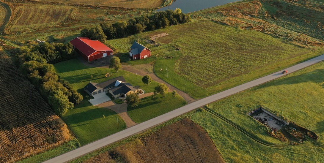 aerial view of a family farm in the US